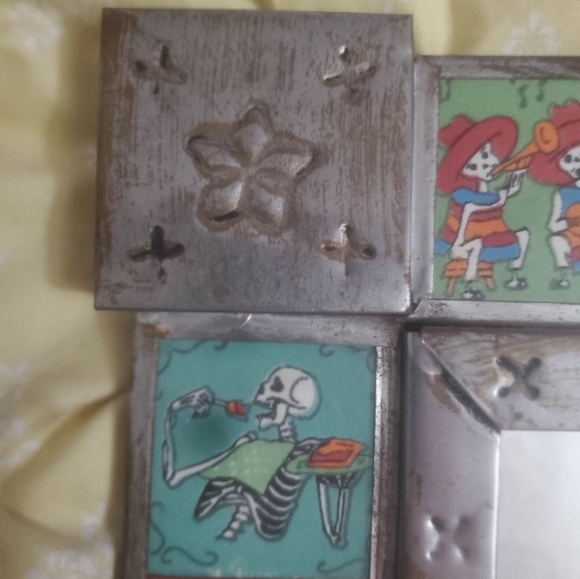 Authentic Mexican Day of the Dead Sugar Skull Tiled Punched Tin Mirror. - Picture 11 of 12